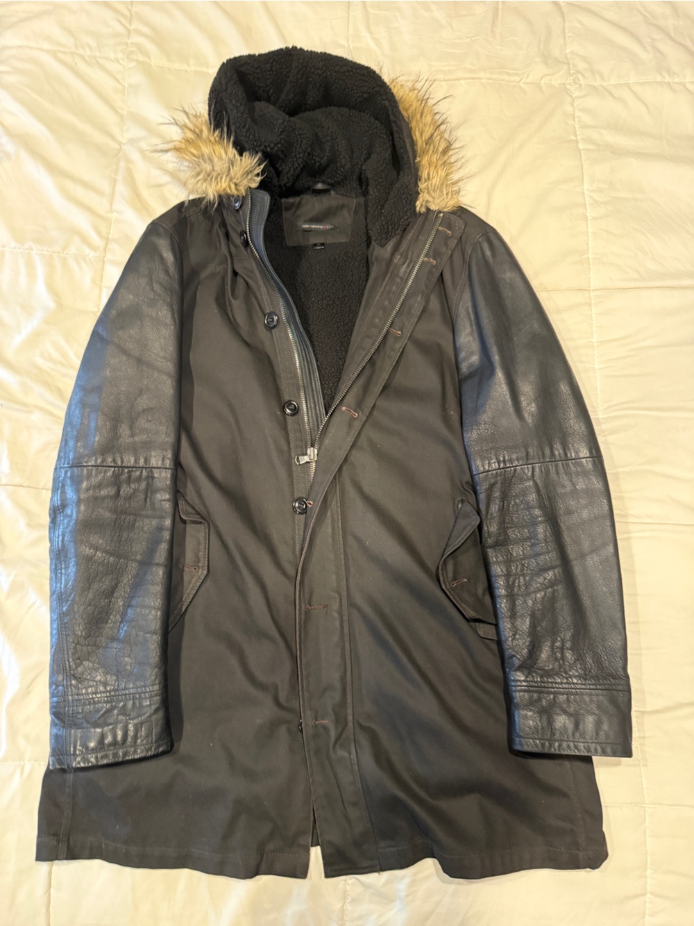 John Varvatos Black Sherpa-Lined Hooded Jacket